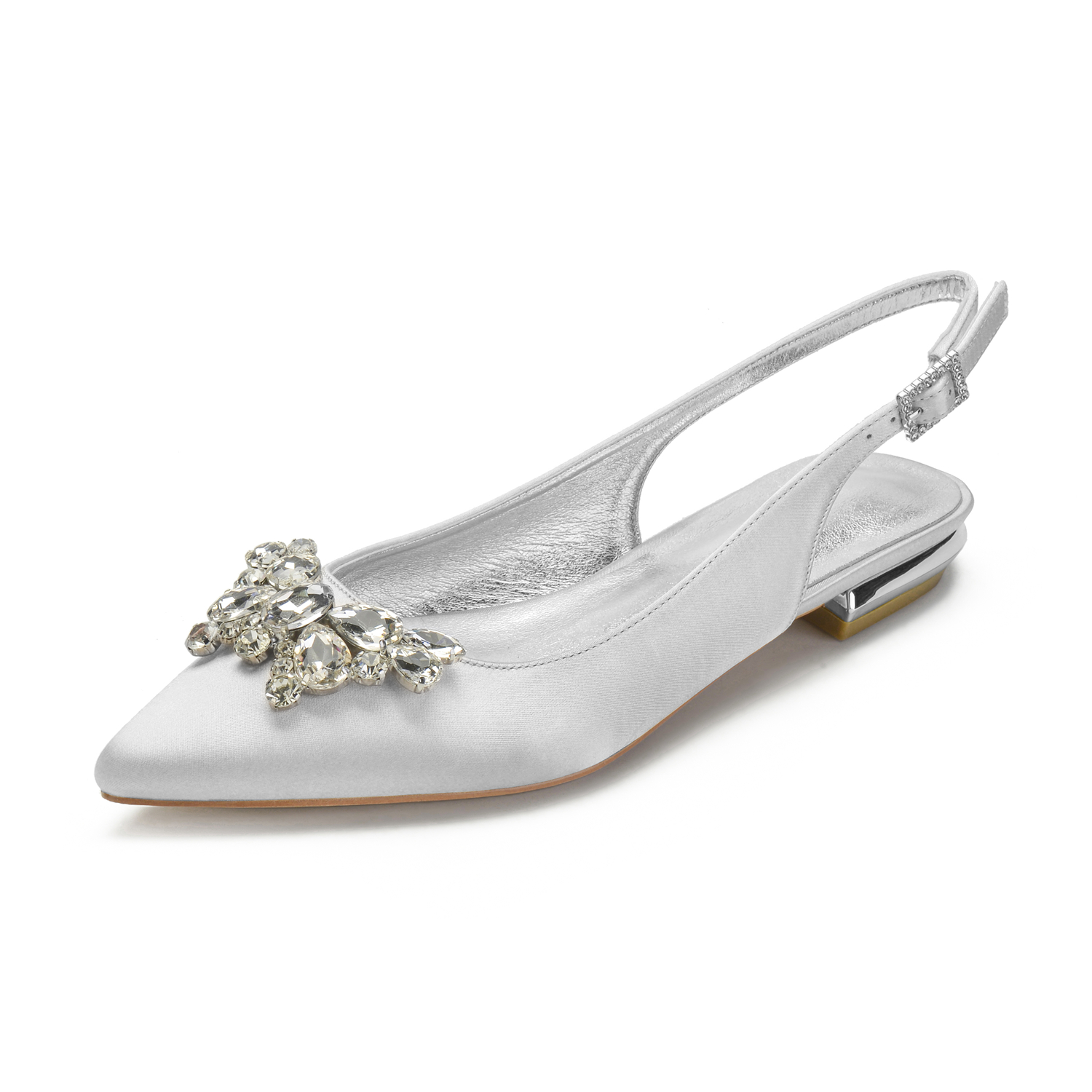 lady pointed toe flats slingback evening dress shoes crystal butterfly big stone brooch sweet bridal wedding shoes prom party