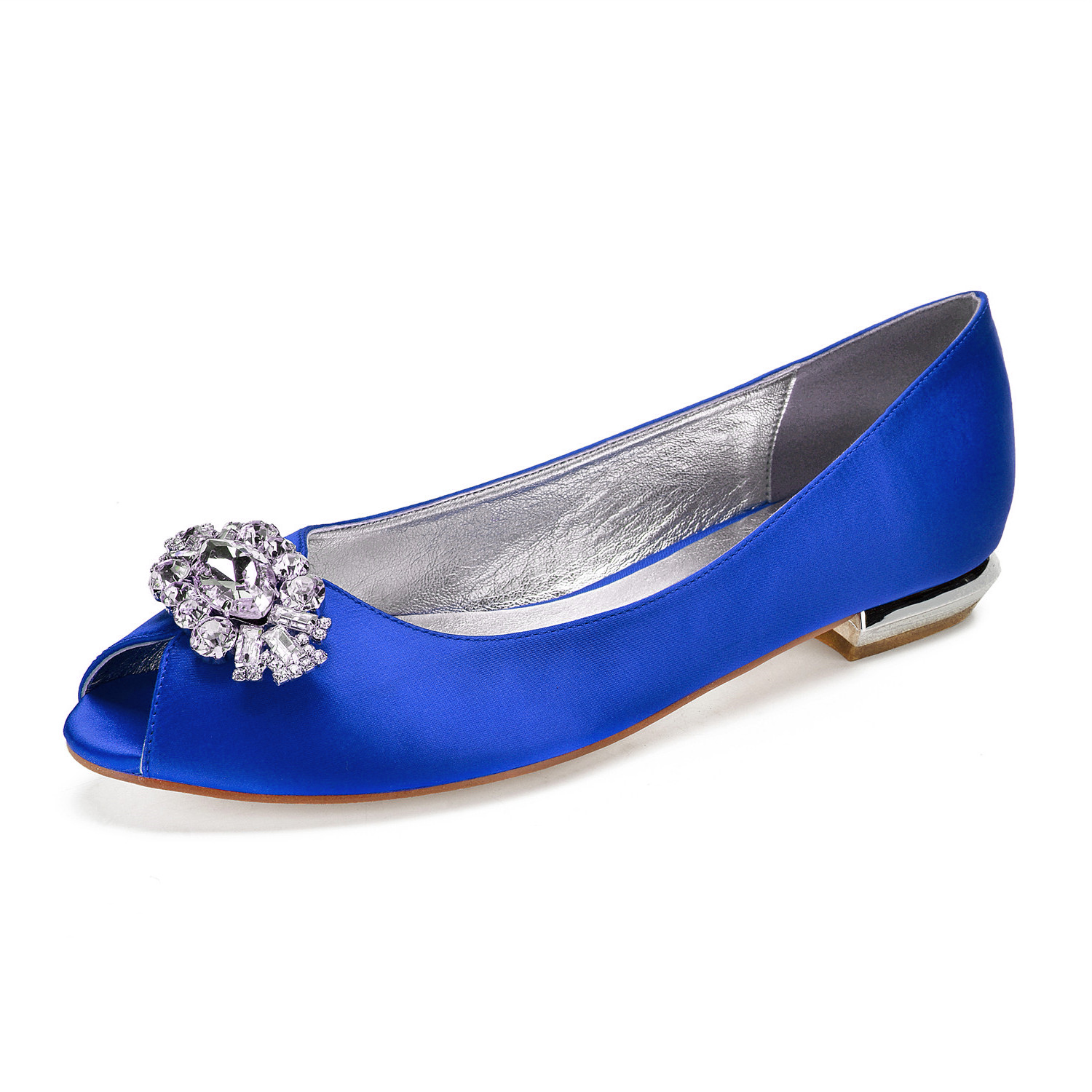 Creativesugar lady block heel flats open toe slip on evening dress shoes oval crystal brooch bridal wedding party prom ball flat