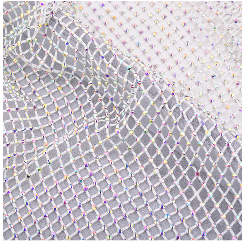 Big sheet Soft Stretch Mesh Fabric Elastic Sequin net with Rhinestone cuttable for Clothing Bag Making Party Decorations 