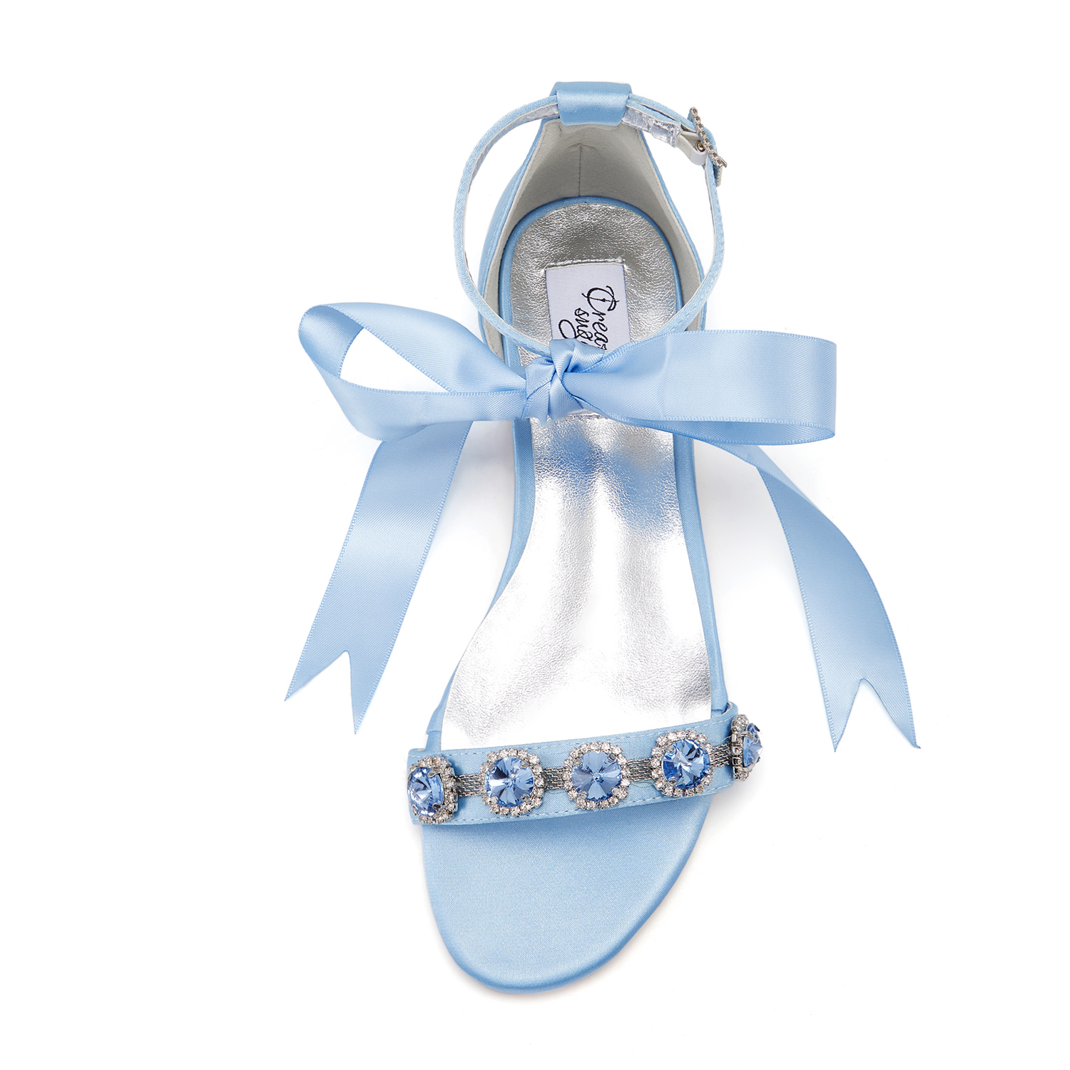 Creativesugar satin flat bridal wedding crystal sadals blue and white