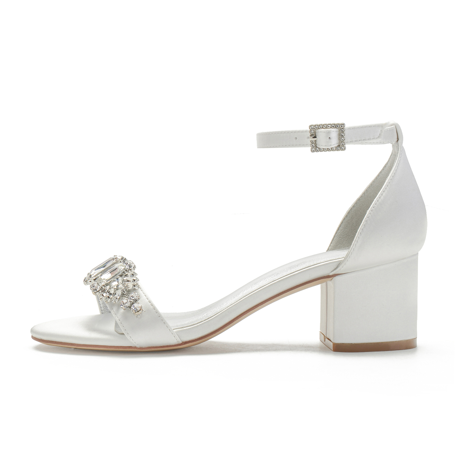 Elegant lady's satin evening dress sandals block thick heels with ...